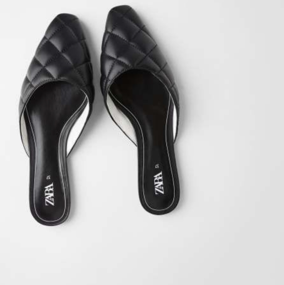 Zara black quilted flat mules